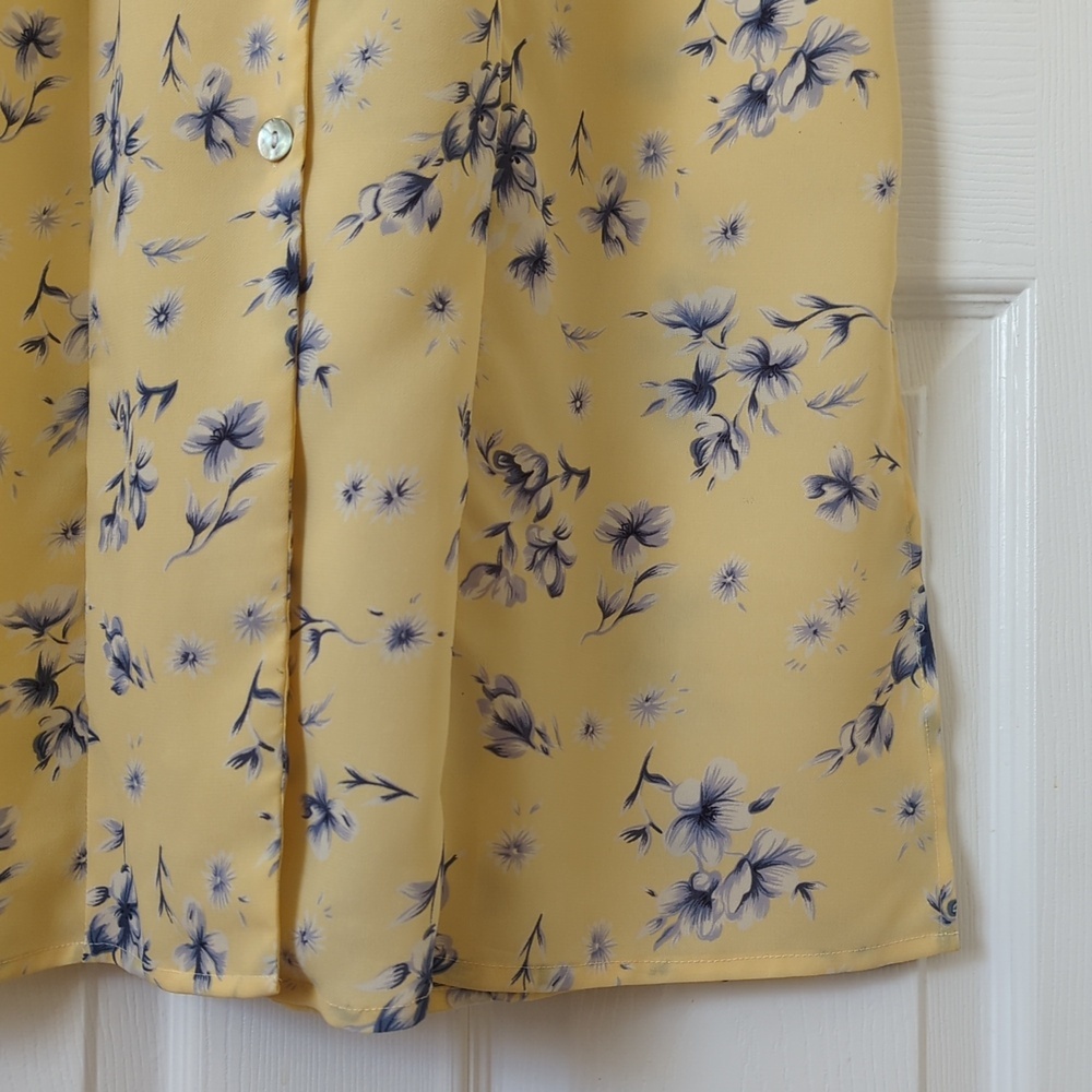 Christy Lyn 90's Vintage Floral Short Sleeve Button Front Midi Dress Yellow 4 - Picture 9 of 14